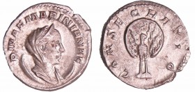 Mariniane - Antoninien (253-254, Rome) - Paon
A/ DIVAE MARINIANAE. Buste diadémé et voilé à droite. 
R/ CONCECRATIO. Paon de face, regardant à gauch...