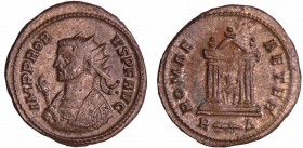 Probus - Aurélianus (277-280, Rome) - Temple
A/ IMP PROBVS P F AVG Buste radié à gauche, avec le manteau consulaire, tenant un sceptre surmonté d'un ...