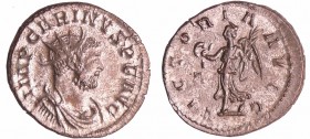 Carin - Aurélianus (284, Lyon) - La Victoire
A/ IMP CARINVS. P. F. AVG Buste radié, drapé et cuirassé à droite. 
R/ VICTORIA AVGG A|- La Victoire ma...