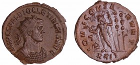 Dioclétien - Aurélianus (290, Ticinum) - Jupiter
A/ IMP C C VAL DIOCLETIANVS AVG Buste radié, drapé et cuirassé à droite. 
R/ IOVI CONSERVAT // TXXI...