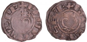 Philippe II Auguste (1180-1223) - Denier de Laon
A/ PHILIPVS RE. Buste couronné du roi de face. 
R/ ROGERVS EPS. Buste mitré de l'évêque de face.
T...