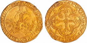 Jean II le Bon (1350-1364) - Franc à cheval - (5 décembre 1360)
A/ IOhAnnES: DEI - :GRACIA: - FRAnCOR: REX. Jean II galopant à gauche, l'épée haute, ...