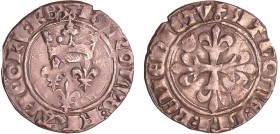 Charles VI (1380-1422) - Gros florette - Paris
A/ + KAROLVS: FRANCORV: REX. Trois lis posés sous une couronne trèflée. 
R/ + SIT: NOME: DNI: BENEDIC...