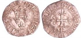 Charles VI (1380-1422) - Gros florette - Rouen
A/ + KAROLVS: FRANCORV: REX. Trois lis posés sous une couronne trèflée. 
R/ + SIT: NOME: DNI: BENEDIC...