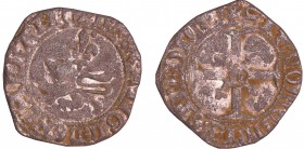 Henry V de Lancastre (1415-1422) - Double tournois Niquet dit Léopard - Rouen (30 novembre 1421)
A/ + h: REX: ANGL': hERES: FRANC. Léopard couronné p...
