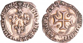 Louis XI (1461-1483) - Blanc au soleil (2 novembre 1475) - Lyon
A/ + LVDOVICVS FRANCRVM REX. Trois lis dans un trilobe sommé d'un soleil. 
R/ + SIT ...