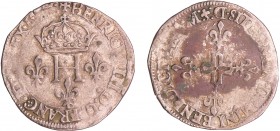 Henri III (1574-1589) - Double sol parisis - 157- D (Lyon)
A/ HENRICVS III D G FRAN ET P REX. H couronné entre trois lis. 
R/ SIT NOMEN DOMINI BENED...