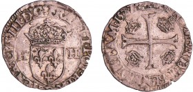 Henri III (1574-1589) - Douzain - 1er type - 1577 D (Lyon)
A/ HENRICVS III D G FRAN ET POL REX. Ecu de France couronné et accosté de deux H. 
R/ SIT...