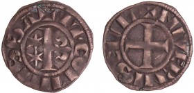 Nivernais - Comté de Nevers - Mahaut II - Denier
Mahaut II (1257-1267). A/ + M COMITISSA. Pal accosté d'un lis et de deux étoiles. 
R/ + NIVERNIS CI...
