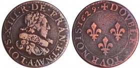 Louis XIII (1610-1643) - Double tournois au buste juvénile et col fraisé - 1629 A (Paris)
TB
L4L.43-Ga.9a / 9b 
Cu ; 2.93 gr ; 20 mm