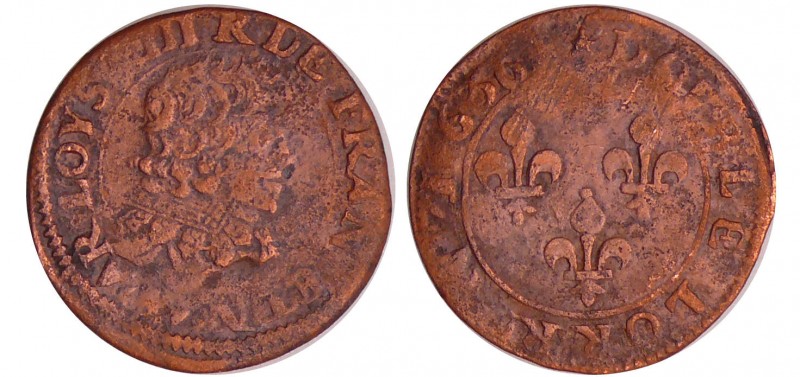 Louis XIII (1610-1643) - Double lorrain au buste viril, tête nue, col plat - 163...