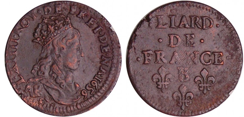Louis XIV (1643-1715) - Liard de France, 2ème type au buste jeune - 1656 B (Pont...
