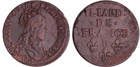 Louis XIV (1643-1715) - Liard de France, 2ème type au buste jeune - 1656 B (Pont de l'Arche)
TTB+
L4L.178-Ga.80
Cu ; 4.08 gr ; 23 mm
Etoile sous l...