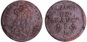 Louis XIV (1643-1715) - Liard de France, 2ème type au buste jeune - 1657 I (Limoges)
TTB+
L4L.178-Ga.80
Cu ; 4.41 gr ; 23 mm