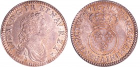 Louis XV (1715-1774) - ½ écu vertugadin - 1716 A (Paris)
SUP
L4L.416-Ga.308
Ar ; 15.10 gr ; 35 mm
Très belle patine bleue métallique.