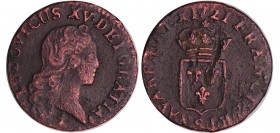 Louis XV (1715-1774) - Liard au buste enfantin - 1721 S (Reims)
TB+
L4L.455-Ga.270
Cu ; 2.57 gr ; 20 mm