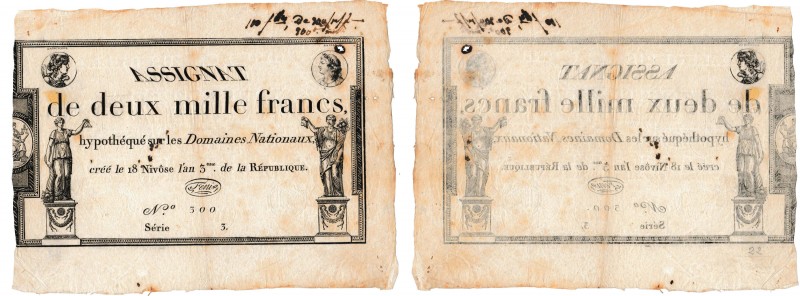 Convention (1792-1795) - Assignat vérificateur de 2000 francs - 18 nivôse an III...