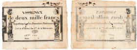 Convention (1792-1795) - Assignat vérificateur de 2000 francs - 18 nivôse an III (7 janvier 1795). Série 3, n° 300.
Rarisime billet émis à 600 exempl...
