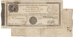 Révolution - Billet - Caisse d'échange de monnaies de Rouen - Vingt francs 1er frimaire an 10
Très beau