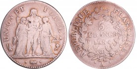 Directoire (1795-1799) - 5 francs Hercule union et force An 4 A (Paris)
TB
Ga.563-F.287
Ar ; 24.71 gr ; 37 mm