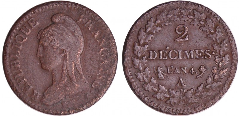 Directoire (1795-1799) - 2 décimes Dupré - An 4 A (Paris)
TTB
Ga.300-F.145
Br...