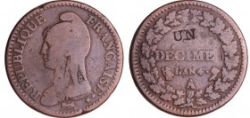Directoire (1795-1799) - 1 décime Dupré - modification du 2 décimes An 4 A (Paris)
TB
Ga.186-F.127
Br ; 18.42 gr ; 32 mm