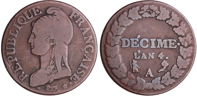 Directoire (1795-1799) - 1 décime Dupré - petit module - An 4 A (Paris)
TB
Ga....