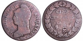 Directoire (1795-1799) - 5 centimes Dupré - surfrappe - AN ? ?
B+
Ga.125-F.114
Cu ; 9.82 gr ; 27 mm