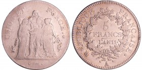 Consulat (1799-1804) - 5 francs Hercule union et force An 11 A (Paris)
TB-
Ga.563-F.300
Ar ; 24.59 gr ; 37 mm