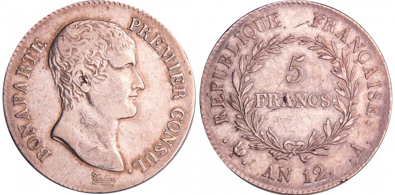 Bonaparte premier consul (1799-1804) - 5 francs An 12 A (Paris)
TTB+
Ga.577-F....