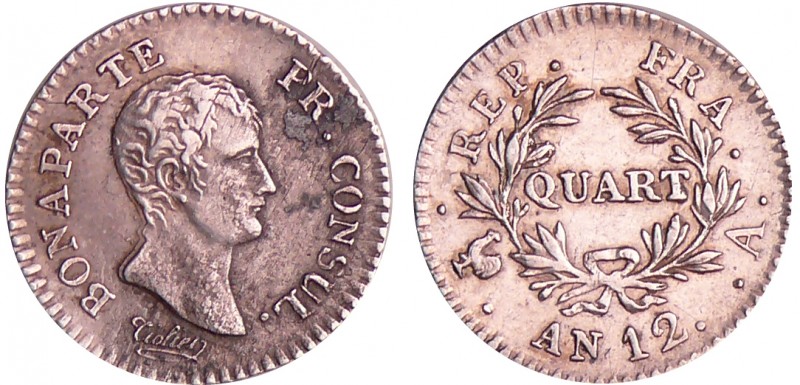 Bonaparte premier consul (1799-1804) - 1/4 franc An 12 A (Paris)
TTB+
Ga.342-F...