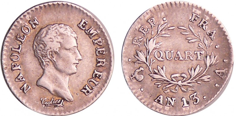 Napoléon 1er (1804-1814) - 1/4 de franc empereur An 13 A (Paris)
TTB+
Ga.346-F...