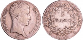 Napoléon 1er (1804-1814) - 5 francs calendrier grégorien 1806 L (Bayonne)
TTB
Ga.581-F.304
Ar ; 24.46 gr ; 37 mm