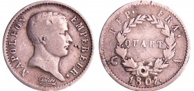 Napoléon 1er (1804-1814) - 1/4 de franc tête de nègre 1807 A (Paris)
TB
Ga.348-F.160
Ar ; 1.22 gr ; 15 mm