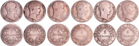 Napoléon 1er (1804-1814) - 6 monnaies de 5 francs
AN 12 M ; AN 13 M ; 1806 L ; 1808 A ; 1809 A ; 1811 L
B à TTB
--
Ar ; -- ; --
