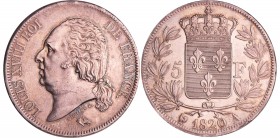 Louis XVIII (1815-1824) - 5 francs au buste nu 1820 A (Paris)
SUP
Ga.614-F.309
Ar ; 25.02 gr ; 37 mm