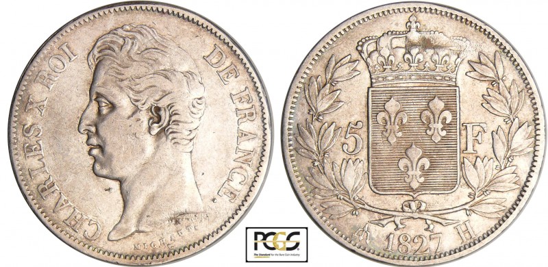 Charles X (1824-1830) - 5 francs 2ème type 1827 H (La Rochelle)
PCGS XF 40
Ga....