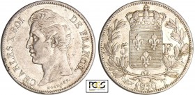 Charles X (1824-1830) - 5 francs 2ème type 1830 T (Nantes)
PCGS AU 50
Ga.644-F.311
Ar ; 25.02 gr ; 37 mm
PCGS #31758914.
