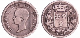 Henri V comte de Chambord (1820-1883) - 1/2 franc 1833
TB
Maz.913
Ar ; 2.52 gr ; 18 mm