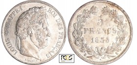 Louis-Philippe Ier (1830-1848) - 5 francs tête laurée 2ème type 1835 K (Bordeaux)
PCGS AU 53
Ga.678-F.324
Ar ; 24.90 gr ; 37 mm
PCGS #31756047.