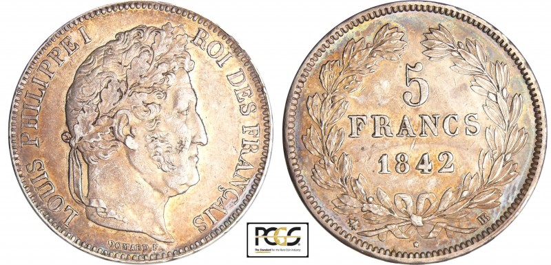 Louis-Philippe Ier (1830-1848) - 5 francs tête laurée 2ème type 1842 BB (Strasbo...