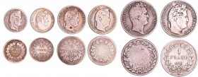 Louis-Philippe Ier (1830-1848) - Lot de 6 monnaies en argent
1/4 franc = 1837 A, 1847 A (SUP) ; 50 cent = 1845 B, 1846 A, 1 franc = 1831 I, 1845 W
T...