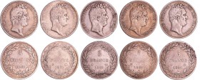 Louis-Philippe Ier (1830-1848) - 5 monnaies de 5 francs tête nue
1830 A TC ; 1831 A TC ; 1831 K TC ; 1831 W TC ; 1831 A TR
TB à TTB
--
Ar ; -- ; -...