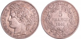 Deuxième république (1848-1852) - 5 francs Cérès 1849 BB (Strasbourg)
SUP
Ga.719-F.327
Ar ; 24.91 gr ; 37 mm