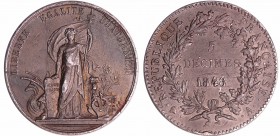 Deuxième république (1848-1852) - 5 décimes 1848, épreuve en étain bronzé
SUP
--
Etain bronzé ; 47.02 gr ; 36 mm
Avers représentant la République ...