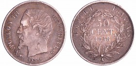 Napoléon III (1852-1870) - 50 centimes tête nue 1858 A (Paris)
TTB+
Ga.414-F.187
Ar ; 2.45 gr ; 18 mm