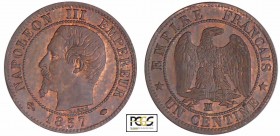 Napoléon III (1852-1870) - 1 centime tête nue 1857 MA (Marseille)
PCGS MS 63 BN
Ga.86-F.102
Br ; 0.99 gr ; 15 mm
PCGS # 83890631.
