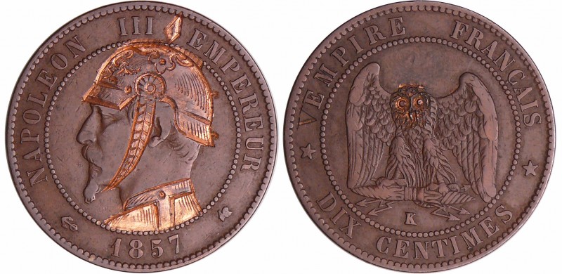 Napoléon III (1852-1870) - Satirique - 10 centimes 1857 K (Bordeaux) gravé d'un ...