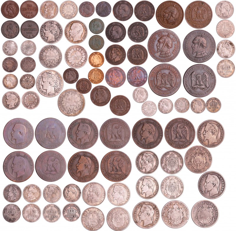 Deuxième république (1848-1852) et Napoléon III (1852-1870) - Lot de 43 monnaies...