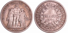 Commune de Paris (1871) - 5 francs Hercule Camélinat - 1871 A (Paris)
TB
Ga.744-F.334
Ar ; 24.58 gr ; 37 mm